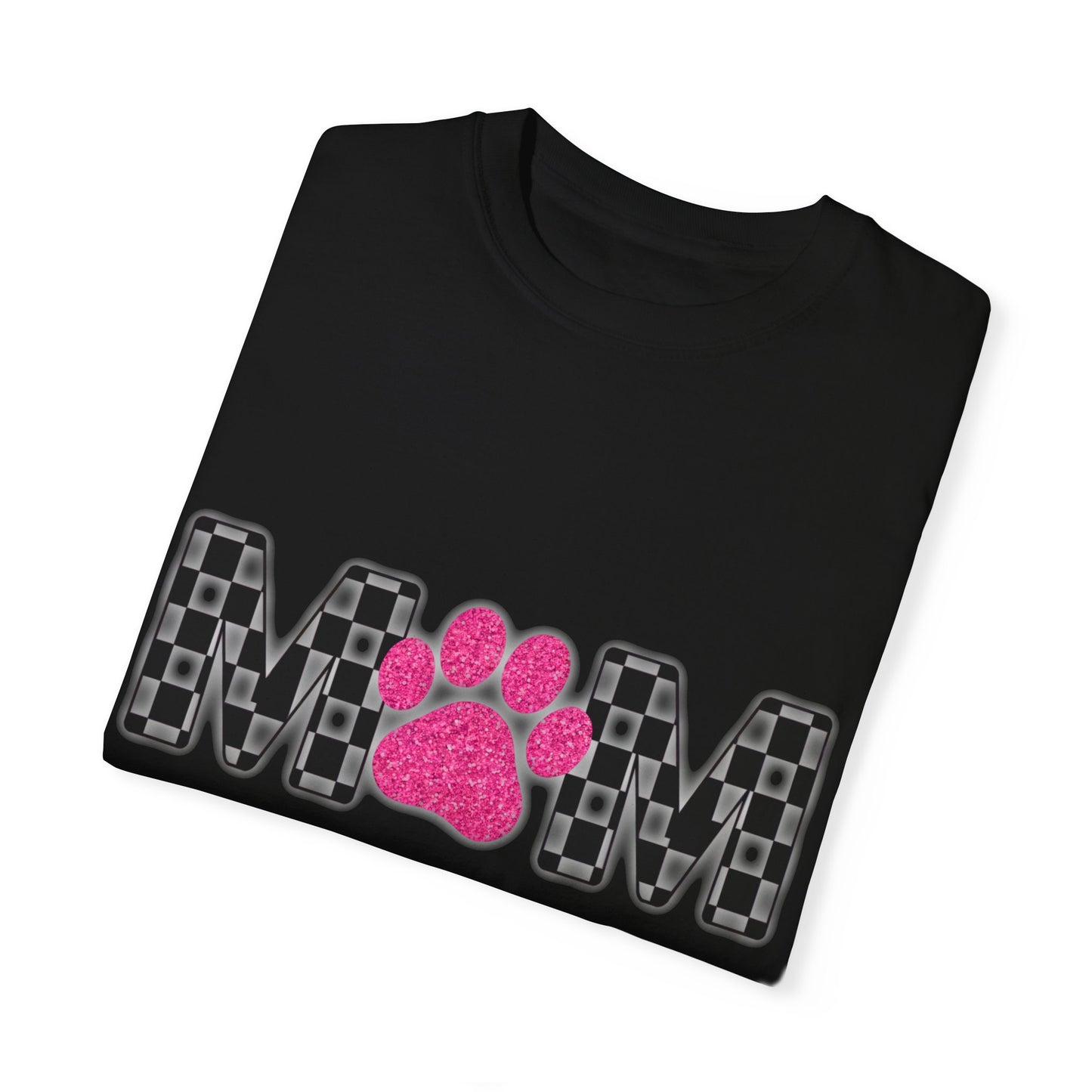 Mom Checkerboard Letters with Pink Paw Print